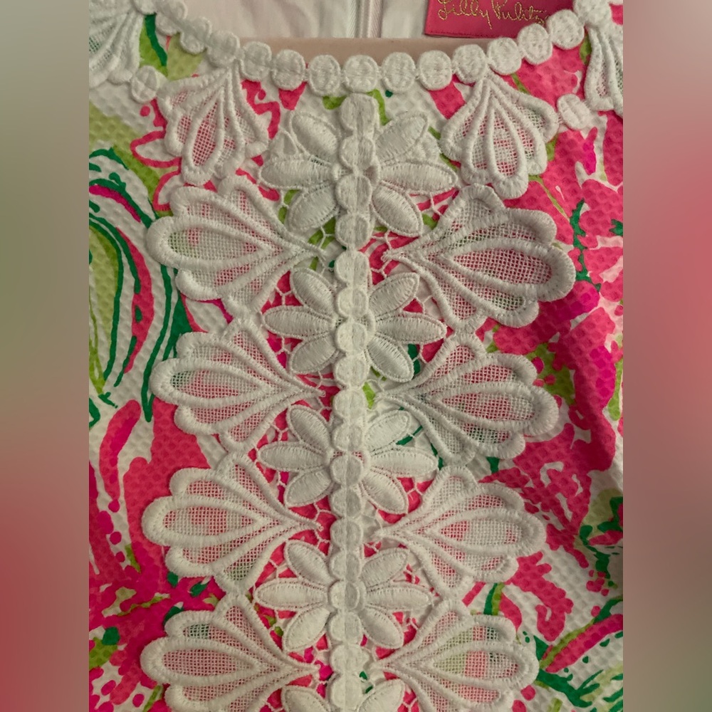 Lilly Pulitzer Pink Floral Mini Dress with Green Accents Kentucky Derby Ready - Picture 9 of 11